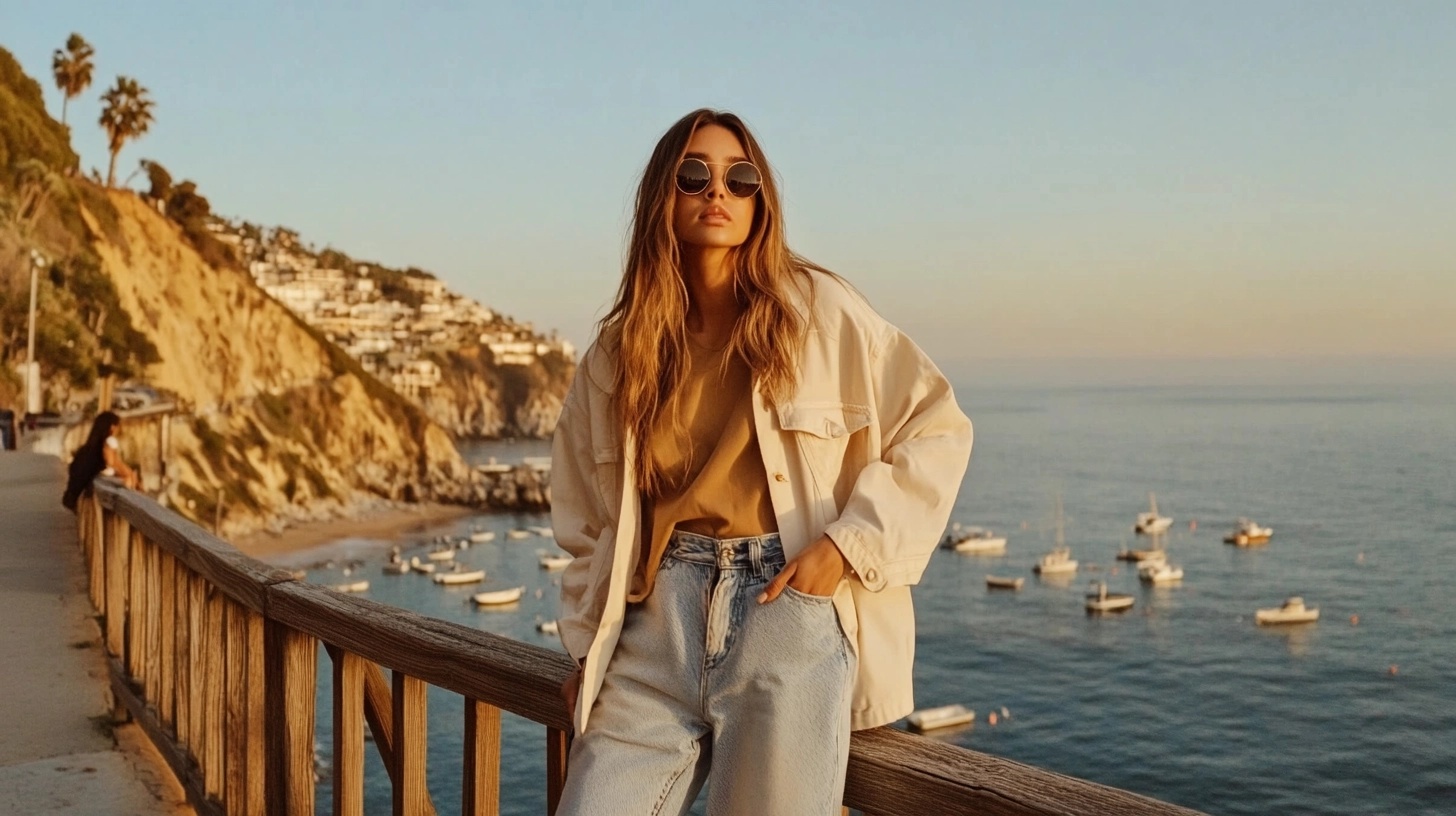 Woman in denim overlooking Avalon harbor