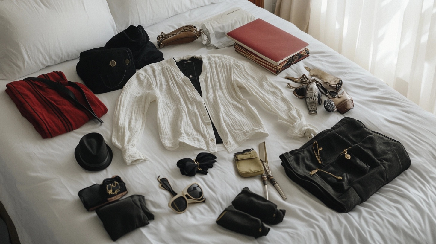 Elegant formal wear laid out on a bed, ready for a Disney Cruise dinner.